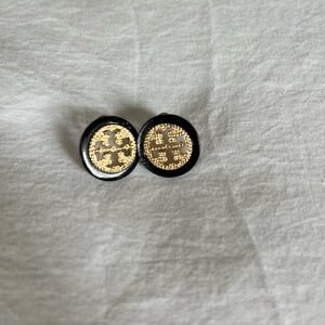 Tory Burch stud earrings. Black and gold.